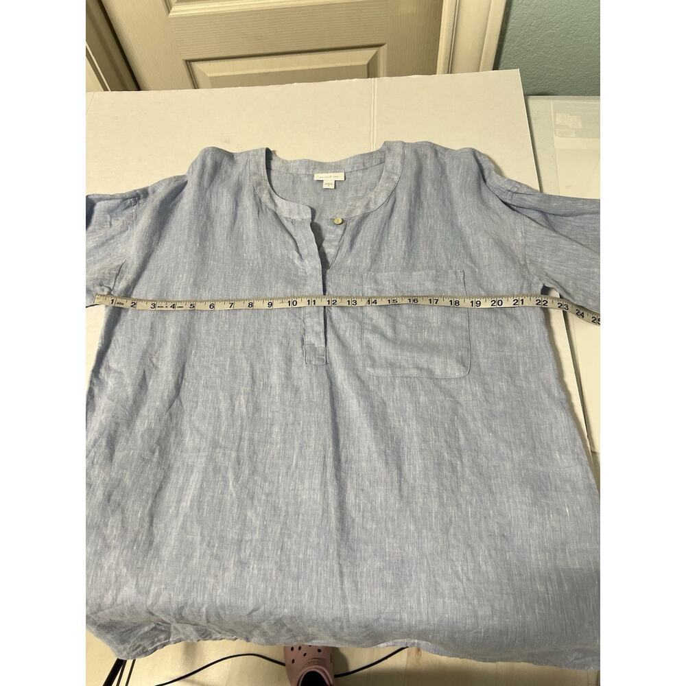 J. Jill Pure Jill 100% Linen Popover Tunic Top Blue MEDIUM Lagenlook Coastal - Picture 8 of 11